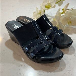 Italian Shoemakers Heels Slip On Blue Open Toe Wedge Sandals Women's Size 9.5